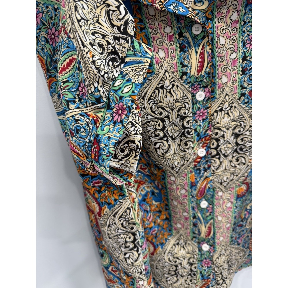 Emery Rose 1XL Women's Paisley Button Front Blouse Colorful Boho Shirt Retro - Picture 5 of 9